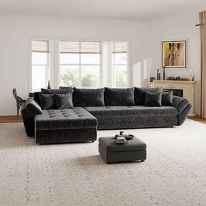 Colțar extensibil dumonde cu ladă de depozitare si sezut confortabil din spuma high-density, Loana XL Cremona Gri Antracit 335x185 cm