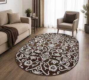 Covor Sufragerie Dormitor, Model Ramuri 16026 13, Oval, Crem Maro Oval, 60x110