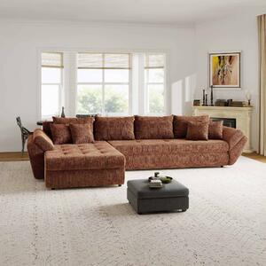 Colțar extensibil dumonde cu ladă de depozitare si sezut confortabil din spuma high-density, Loana XL Cremona Teracota 335x185 cm