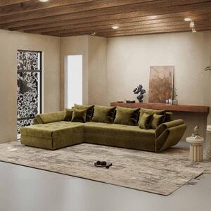 Colțar extensibil dumonde cu ladă de depozitare si sezut confortabil din spuma high-density, Loana XL Monolith Verde Olive 335x185 cm