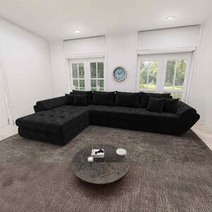 Colțar extensibil dumonde cu ladă de depozitare si sezut confortabil din spuma high-density, Loana XL Monte Negru 335x185 cm