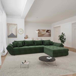 Colțar extensibil dumonde cu ladă de depozitare si sezut confortabil din spuma high-density, Loana XL Tilia Verde II 335x185 cm