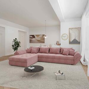 Colțar extensibil dumonde cu ladă de depozitare si sezut confortabil din spuma high-density, Loana XL Tilia Roz Pudrat 335x185 cm