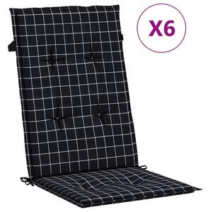 Perne de scaun spătar înalt 6 buc. negru model carouri textil