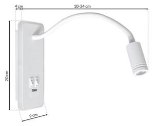 Aplică LED flexibilă de perete cu USB BASE LED/8W+LED/2W/230V albă