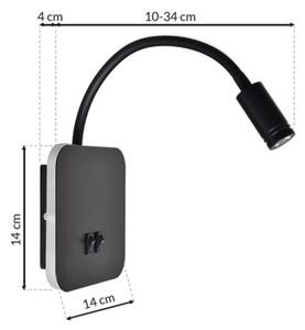 Lampă flexibilă de perete BASE LED/8W+LED/2W/230V, neagră/argintie