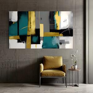 Tablou Canvas Premium LuxCanva® C1218, Abstract Painting Grey, Green And Gold , elaxare, Living Room, Culori Vibrante