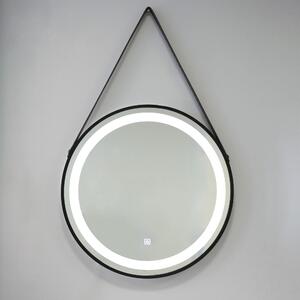 Oglindă Rotundă, 60 Cm, Cu Sistem De Iluminare Led, Ramă și Curea Negru Mat