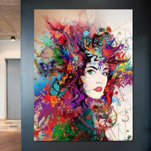 Tablou Canvas Premium, LuxCanva® G1081, Energia Creativitatii, Explozie, Culoare, Haos, Femeie, Privire, Artistic, Expozitie, Living, Dormitor