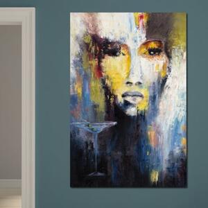 Tablou Canvas Premium, LuxCanva® G1084, Femeia cu Martini, Bautura, Pahar, Retaurant, Cocktail, Enigmatica, Abstract, Petrecere, Living, Dormitor