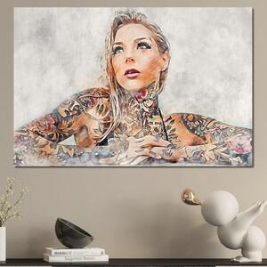 Tablou Canvas Premium, LuxCanva® G1097, Femeia cu Tatuaj, Pictura, Arta, Piele, Rebela, Cerneala, Artist, Interzis, Tatuator, Living, Dormitor