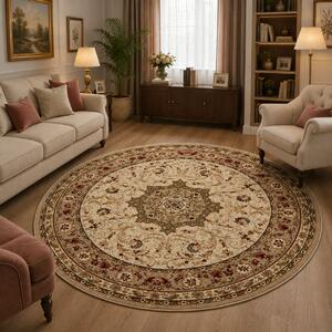 Covor Rotund, Model Lotos 523 100, Crem Bej Crem, Rotund, 150x150