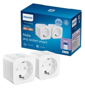 Philips - Pachet cu 2 prize inteligente SCHUKO 2300W + contor de energie Wi-Fi