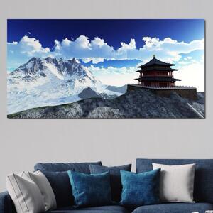 Tablou Canvas Premium LuxCanva® I100, Sanctuarul din Varf, Buddha, Templu, Munti, Zen, Meditatie, Liniste, Natura, Spiritualitate, Refugiu, Echilibru, Living, Dormitor