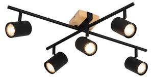 Plafoniera neagra cu lemn dreptunghiular reglabil cu 5 lumini - Jeana