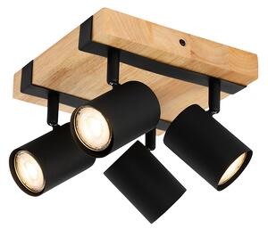 Plafoniera neagra cu lemn dreptunghiular reglabil cu 4 lumini - Jeana