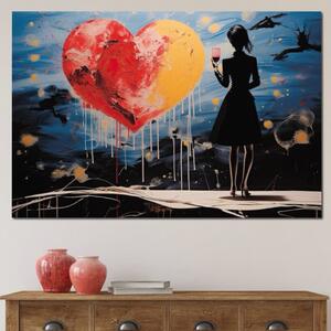 Tablou Canvas Premium, LuxCanva® G1117, Inima si Pahar, Noapte, Iubire, Femeie, Visare, Dor, Dragoste, Indragostita, Vin, Romantism, Living, Dormitor