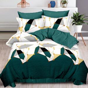 Lenjerie de pat, 2 persoane, finet, 6 piese, verde si alb, cu forme geometrice, LFN253