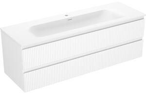 Mexen Rivel, mobilier baie 140 cm cu lavoar Vela, 2 sertare, canelat, alb mat, 91A20-14047-2-BFF01-W23M01
