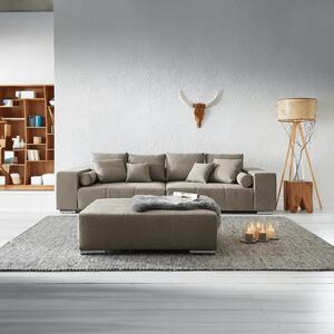 Canapea extensibilă dumonde cu ladă de depozitare si sezut confortabil din spuma high-density, Marbela Enjoy Camel XXL 295x120 cm cu taburet inclus