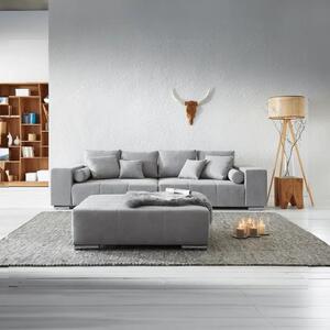 Canapea extensibilă dumonde cu ladă de depozitare si sezut confortabil din spuma high-density, Marbela Enjoy Silver XXL 295x120 cm cu taburet inclus