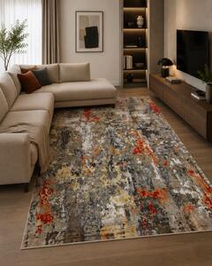 Covor Living Dormitor, Model Kolibri 11582 BG92, Gri Maro Rosu Dreptunghi, 80x150