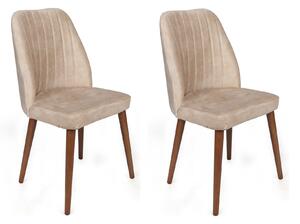 Set 2 scaune Alfa, nuc/bej, stofa catifelata/lemn, 50x49x90 cm