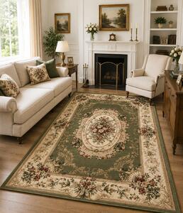 Covor Clasic Sufragerie Dormitor, Model Lotos 1557 310, Crem Verde 80x150