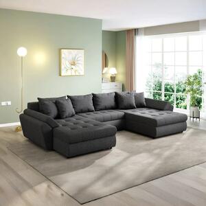 Colțar extensibil dumonde cu ladă de depozitare si sezut confortabil din spuma high-density, Loana U Enjoy Grafit 375x185 cm