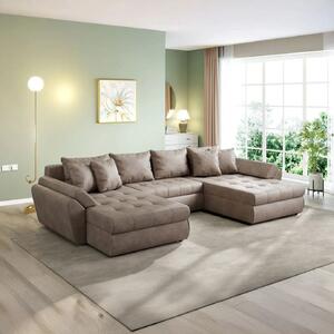 Colțar extensibil dumonde cu ladă de depozitare si sezut confortabil din spuma high-density, Loana U Tobago Silver 375x185 cm