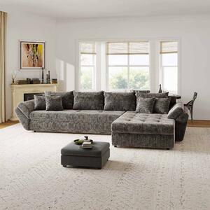 Colțar extensibil dumonde cu ladă de depozitare si sezut confortabil din spuma high-density, Loana XL Cremona Maro-bej II 335x185 cm