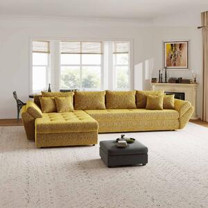 Colțar extensibil dumonde cu ladă de depozitare si sezut confortabil din spuma high-density, Loana XL Jaguar Galben Mustar 335x185 cm