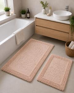 Set Covor baie, Clasic, Covor 100% Bumbac, Dimensiunea 60x100 50x80 cm, Roz 60 x 100/ 50 x 80