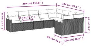 Set canapele de grădină, 9 piese, cu perne, gri, poliratan