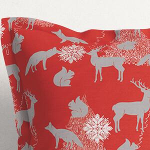 Goldea față de pernă cu tiv decorativ loneta - model 427 de crăciun - animale sălbatice pe roșu 40 x 40 cm