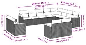 Set canapele de grădină, 12 piese, cu perne, negru, poliratan