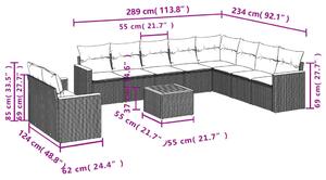 Set canapele de grădină cu perne, 11 piese, negru, poliratan