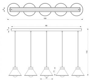Lustră pe cablu DEMET 5xE27/60W/230V neagră/aurie