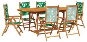 Set mobilier de grădină 7 piese textil model frunze/lemn masiv