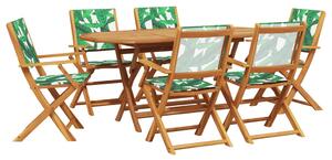 Set mobilier de grădină 7 piese textil model frunze/lemn masiv