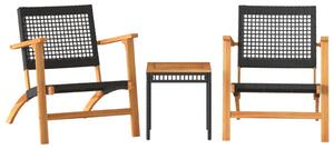 Set mobilier bistro, 3 piese, poliratan negru/lemn de acacia