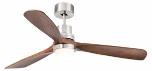 FARO 33518DC - Ventilator de tavan LED LANTAU, 15 W, 230 V, crom/lemn + telecomandă