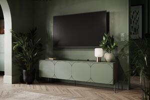 Comodă TV Sonatia 200 cm cu patru uși pe picioare metalice - verde măsliniu