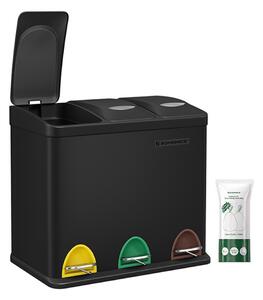 Coș de reciclare SORT 24L (3x8L), negru SongmicsHome