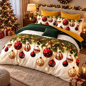 Lenjerie de pat bumbac finet, 6 piese, model globuri festive, SPAC559