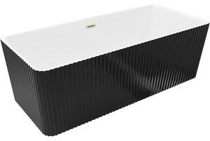 Mexen Nila, cadă de baie independentă cu caneluri 170 x 75 cm, alb-negru, preaplin auriu mat, 52841708075-55