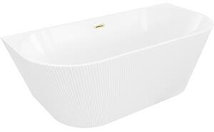 Cadă de baie independentă Mexen Oris cu caneluri 150 x 75 cm, alb lucios, preaplin auriu mat, 52871507500-55