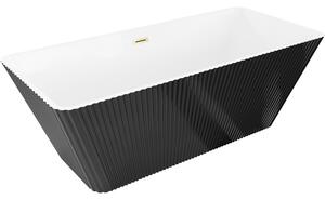 Mexen Tava, cadă de baie independentă cu caneluri 170 x 75 cm, alb-negru, preaplin auriu mat, 52851707575-55