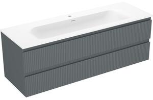 Mexen Rivel, mobilier baie 140 cm cu lavoar Vela, 2 sertare, canelat, grafit mat/alb mat, 91A20-14047-2-BFF66-W23M
