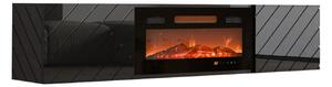Comodă TV Mensura, Negru, Negru lucios, MDF, PAL laminat, 38x183x35cm, 46 kg